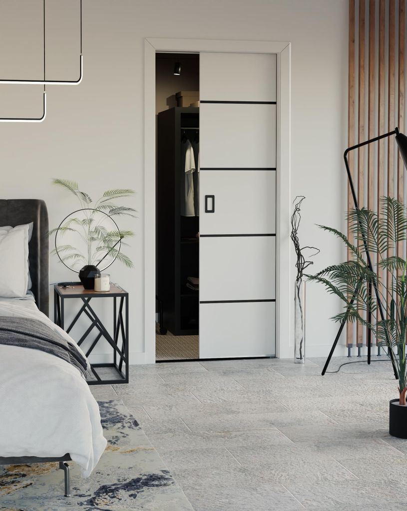 KIER FURNITURE Schiebetür Komplettset Werdi Plus 100, Schiebetür, Sliding Door, Innentüren Komplettset,Universal Tür, Türblatt Innen Weiß 100 cm