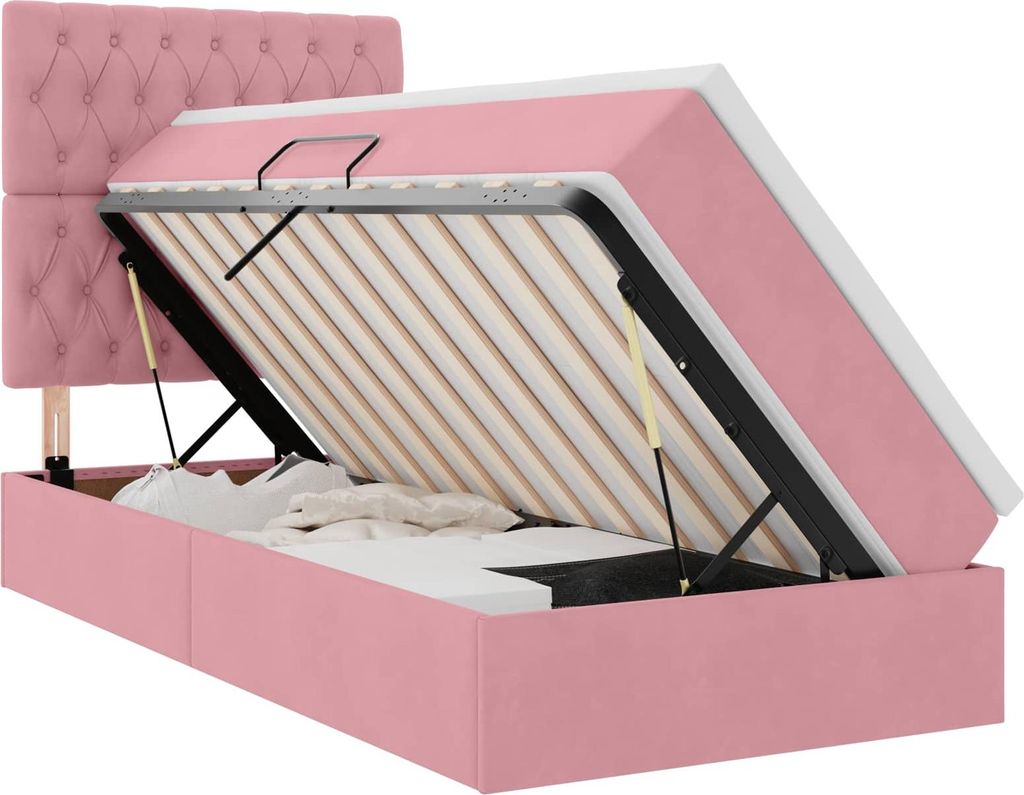 Aufbewahrungsbett mit Matratze Rosa 90 x 200 cm Samt