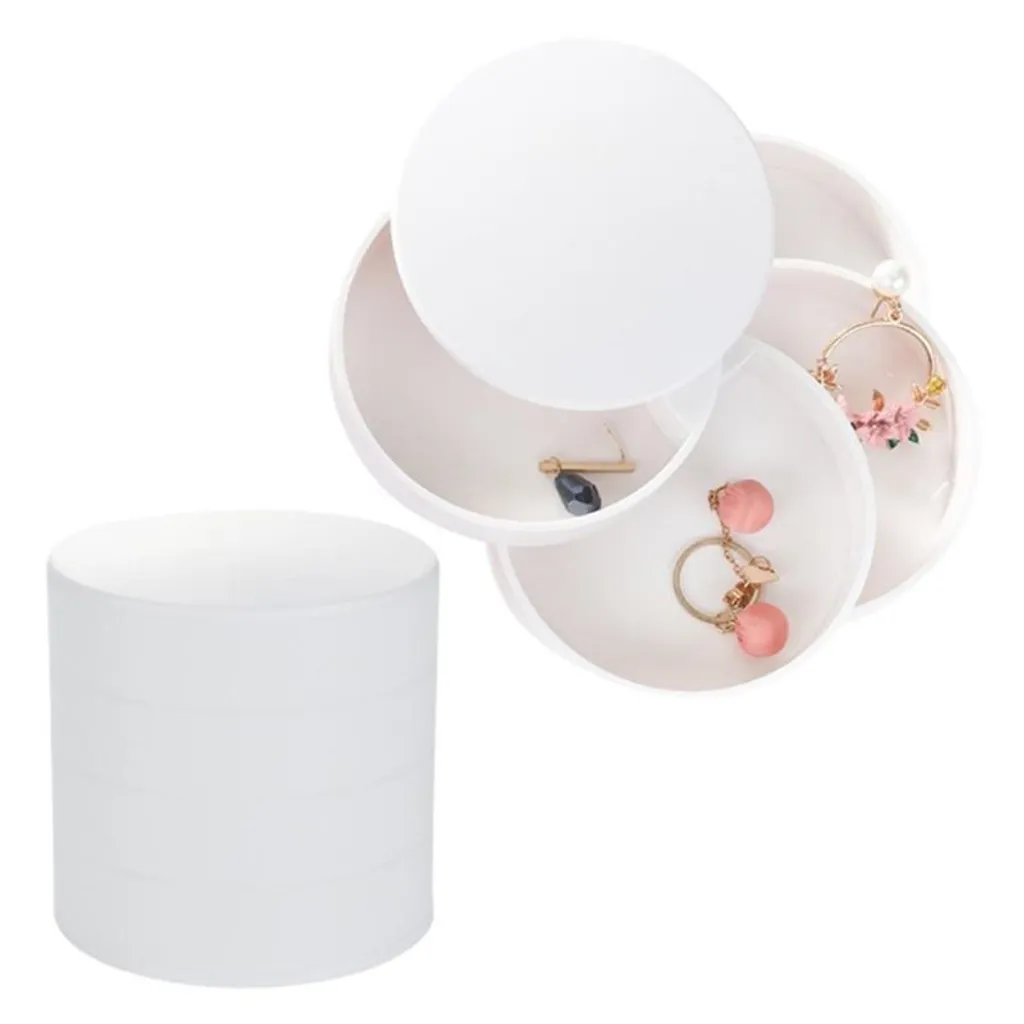 Rangement bijoux rotatif pour coiffeuse 4 compartiments blanc moderne - 8