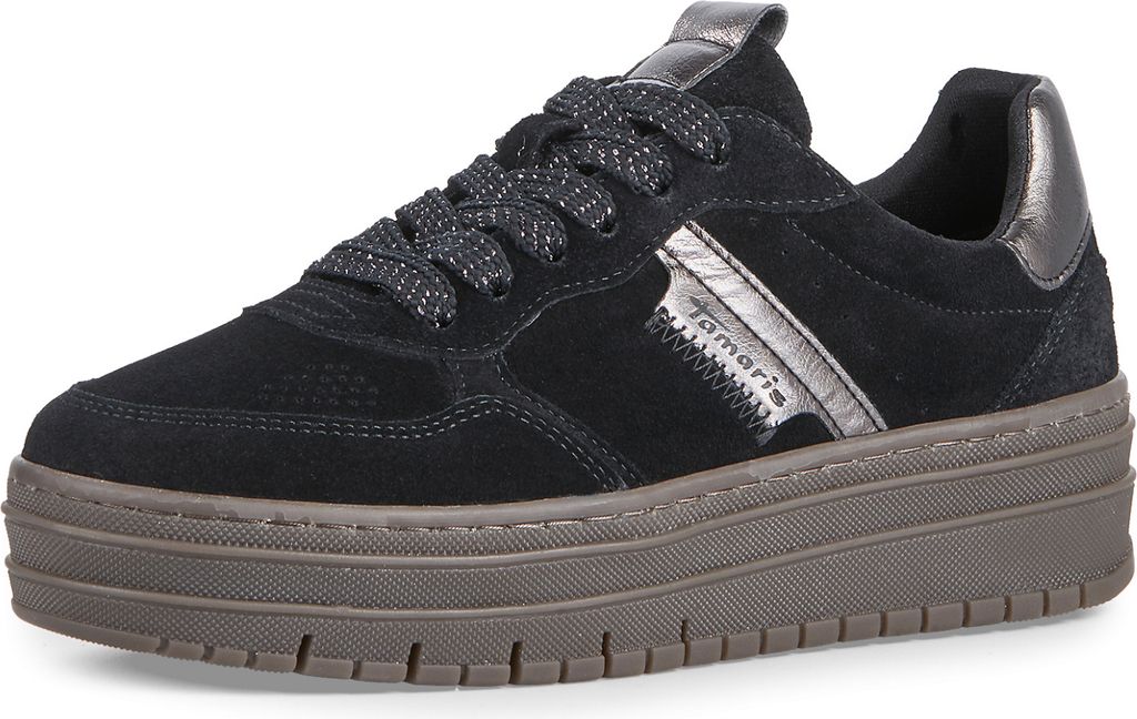 Tamaris Sneaker Damen Low Top Frauen Schuhe Leder M2377343 Schwarz , Schuhgröße:39 EU