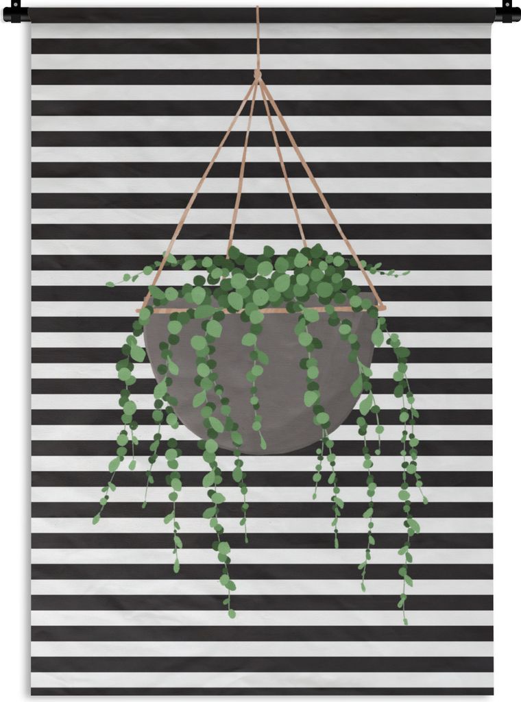 MuchoWow Wandteppich Wandbehang Hängepflanze - Pflanzenaufhänger - Schwarz - Weiß 120x180 cm Tapisserie Dekoration Wandtuch - Schlafzimmer - D...