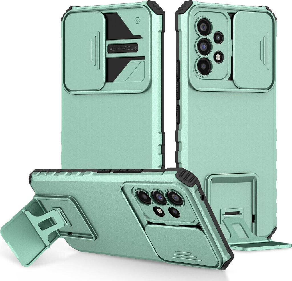 Galaxy A53 5G Hülle, Dual Layer Ständer Schutzhülle mit Schiebe Kamera Schutz für Samsung Galaxy A53 5G Türkis