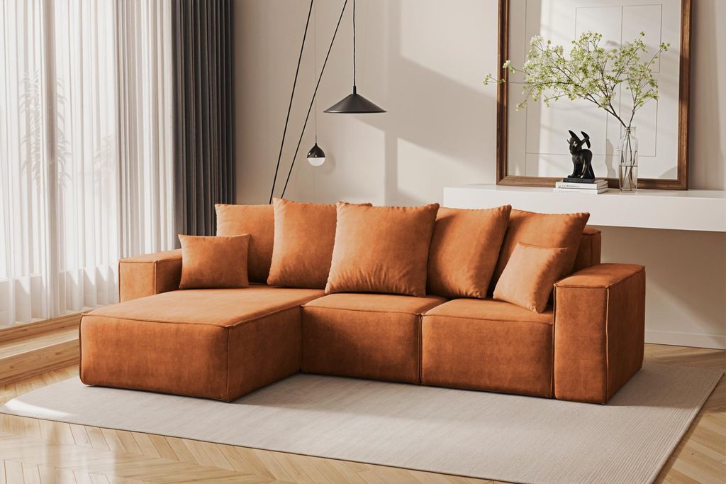 Kaiser Möbel Ecksofa L-Form, Premium Kollektion ELLA, Stoff Noel, Orange, Links