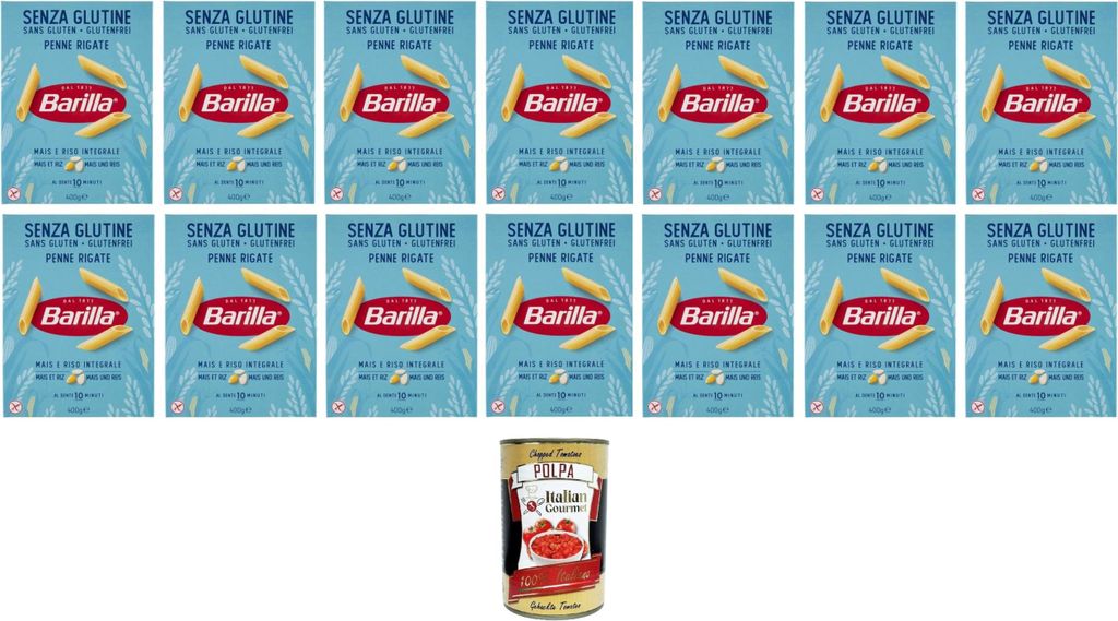 Barilla Pasta Penne Rigate Senza Glutine Glutenfrei pasta nudeln, gluten free 14x 400gr+ Italian Gourmet polpa 400gr