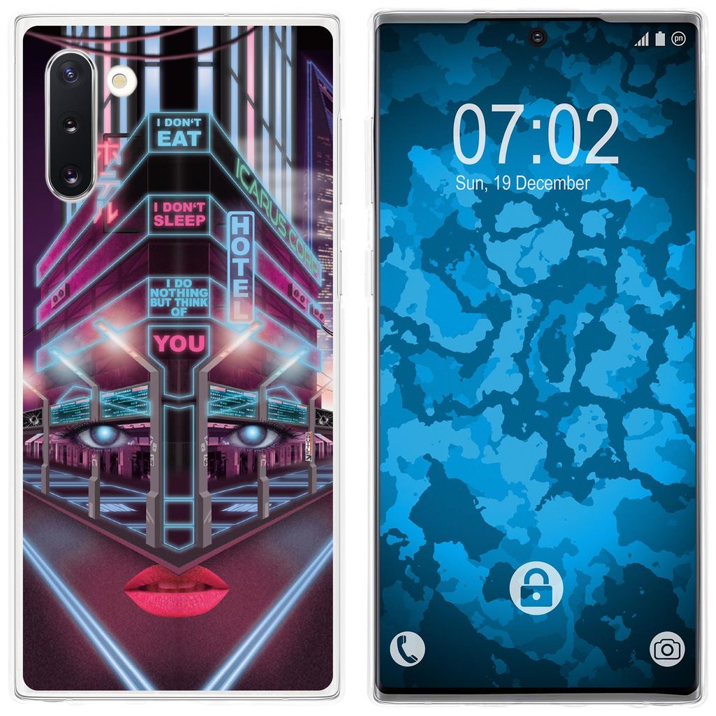 PhoneNatic Case kompatibel mit Samsung Galaxy Note 10 Silikon-Hülle Retro Wave Cyberpunk.02 M5