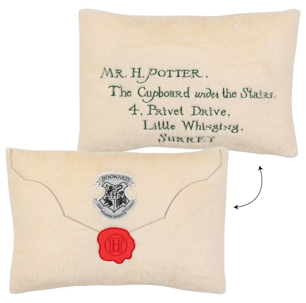 Harry Potter Kissen - Hogwarts Aufnahmebrief Logo Brief Plüsch Dekokissen Zierkissen Kopfkissen Sitzkissen Beige 30 x 45 cm