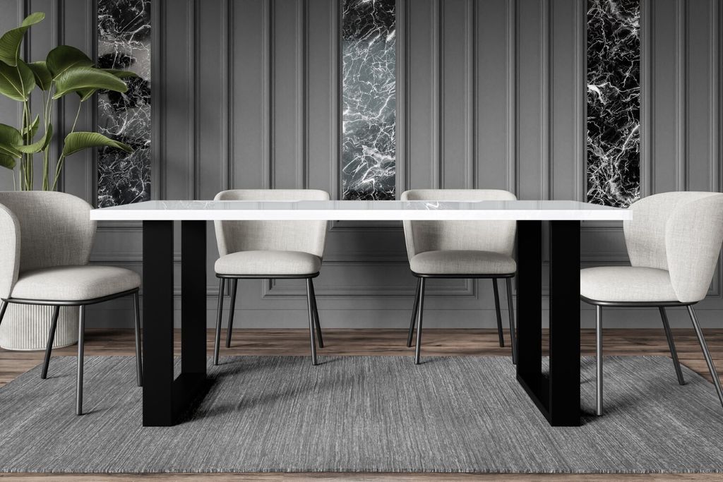 ALTDECOR Esstisch, ideal als Küchentisch oder Wohnzimmertisch, solide Konstruktion aus Möbelplatte - KLYN - 160x90x75 cm - Weiß Hochglanz/U