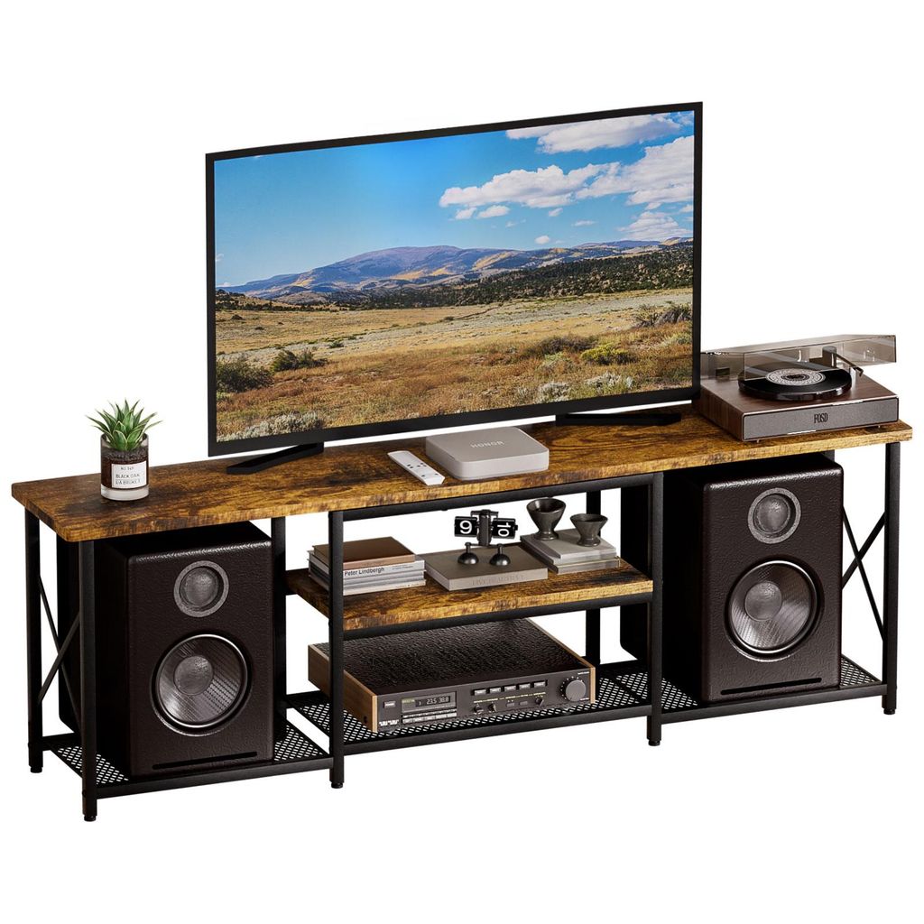 Yorbay TV Schrank für Fernseher bis zu 70 Zoll,160x30x52 cm Schwarz & Retro Holzfarben -Lowboard Für Wohnzimmer & Schlafzimmer