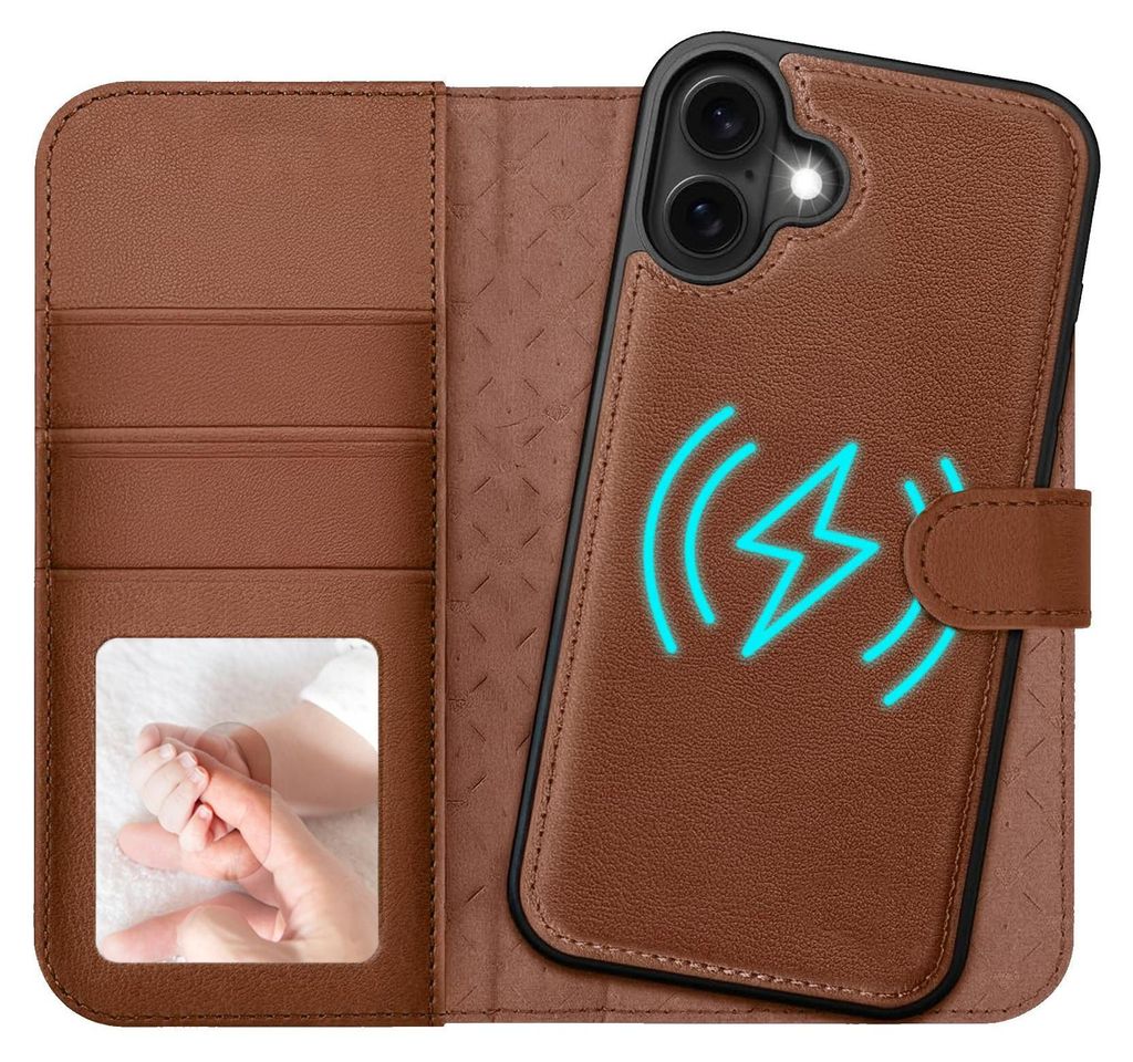 2in1 Magnet Wallet Handyhülle für iPhone 16 Hülle RFID Schutz, abnehmbare Magnet Hülle, MagSafe kompatibel, stoßfestes Case mit Fotofenster