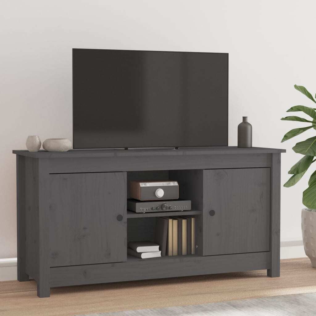 "2026 Promotion" TV-Schrank - TV-Lowboard - Grau 103x36,5x52 cm Massivholz Kiefer - TV-Regal CC27878