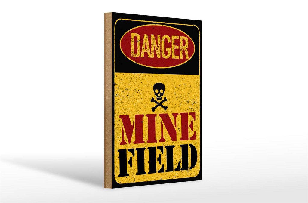 Holzschild Achtung Danger Mine Field Minenfeld 20x30cm Produktbild 