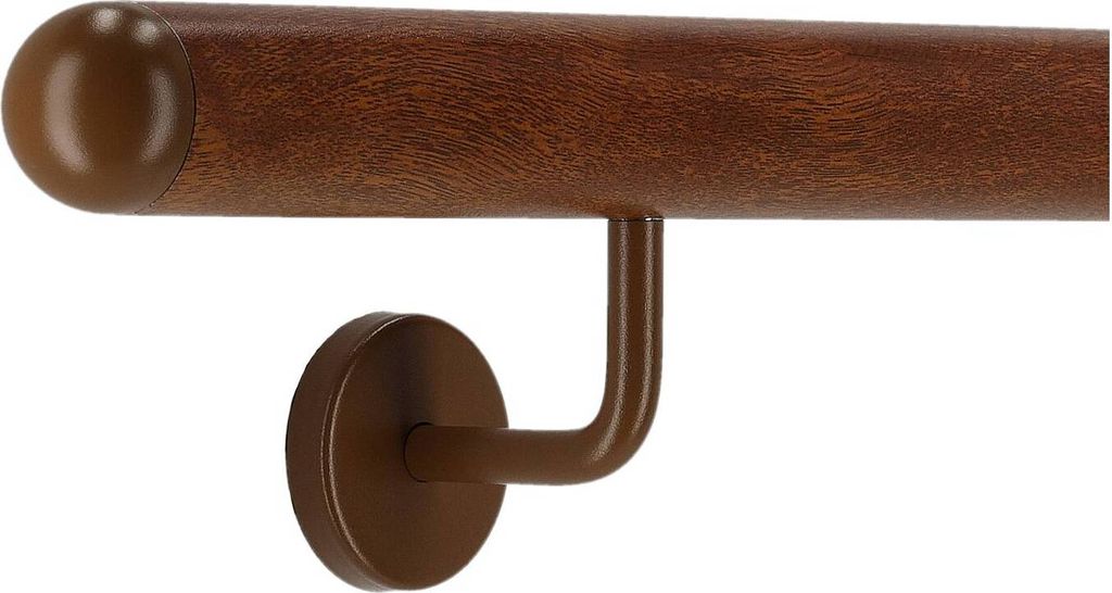 TIBU Handlauf Aluminium Mahagoni Holz Nachbildung 30-600cm Wandhandlauf Treppe gewinkelte Edelstahlhalter, Länge 110 cm mit 2 Halter und halbrunde...