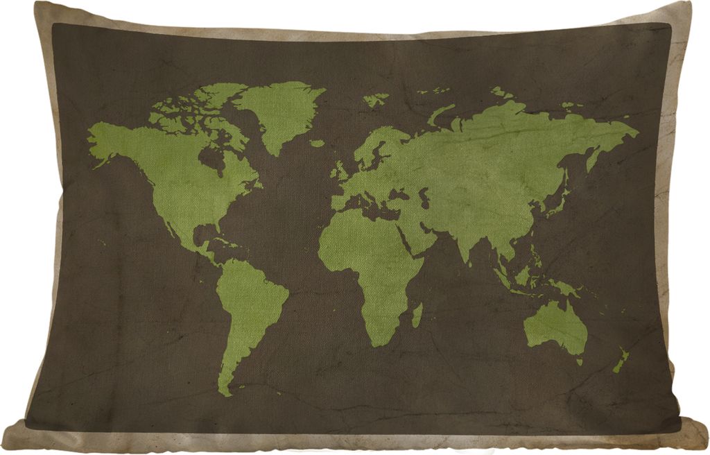 MuchoWow Outdoor Kissen - Weltkarte - Grün - Vintage - 50x30 cm - Wetterfest - Lounge Kissen - Sofa kissen - Wohnzimmer Dekoration