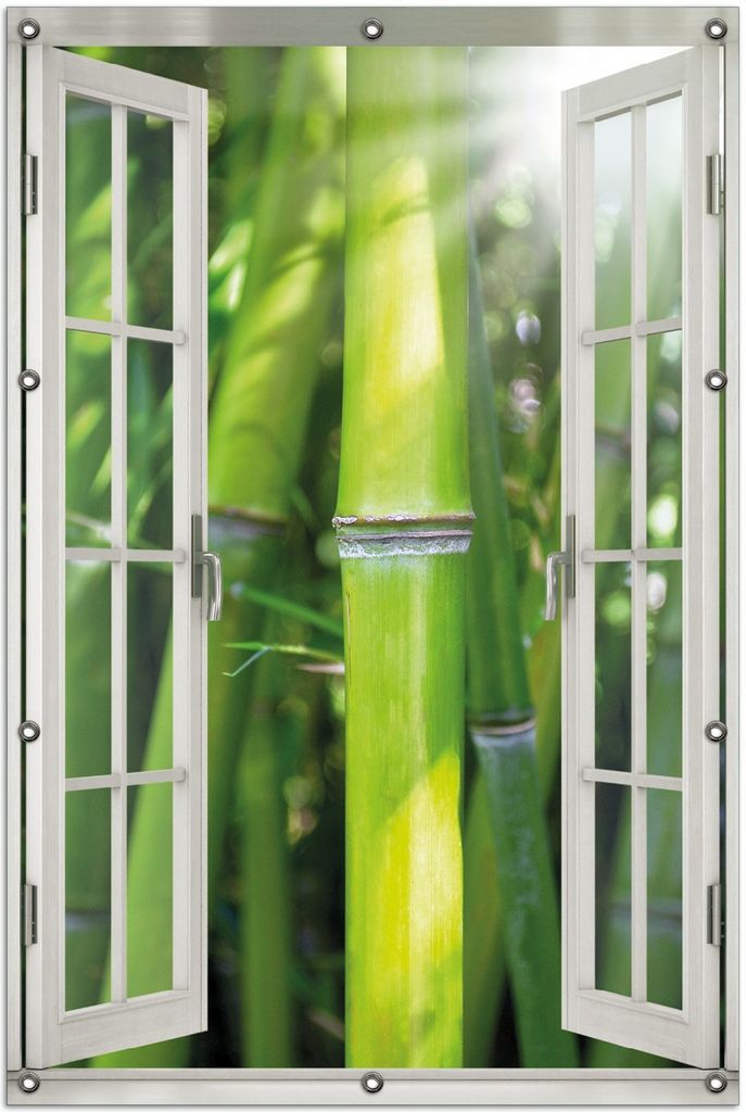 Wallario Outdoor-Poster für Garten oder Balkon 100 x 150 cm: Bambus im Sonnenschein