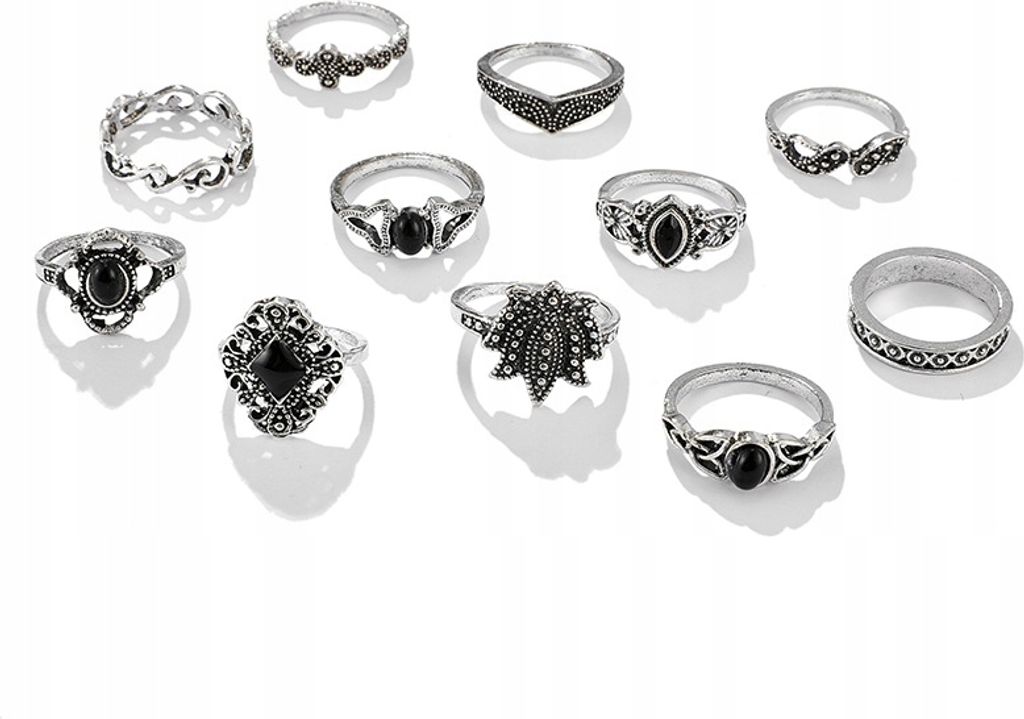 Silber RETRO PUNK BOHO 12 SET RETRO RINGE Produktbild 
