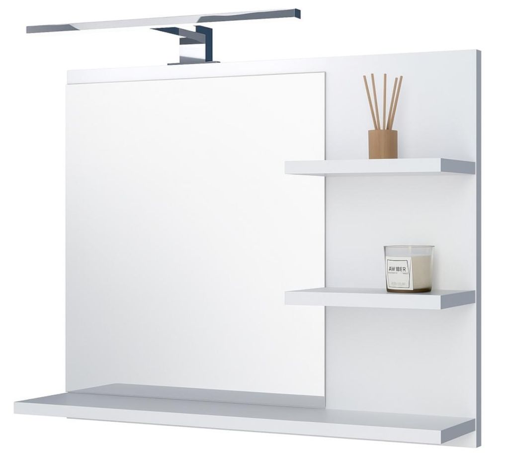 Badspiegel 3 Ablagen Badezimmerspiegel Spiegel Regal Wandspiegel Hängespiegel Badmöbel Spiegel Flurspiegel für Schlafzimmer Weiß 60X50 LED - Recht