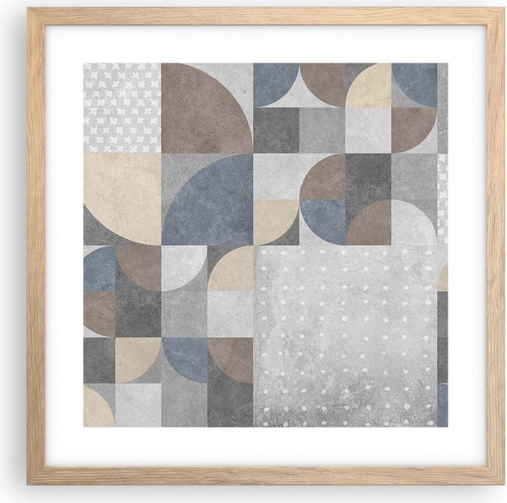 Gerahmtes Poster - Rahmen in heller Eiche - Geometrie Kunst Stein - 40x40 cm - Wand Bild - Wanddeko - Wandbilder - Kunstposter - Wandposter - Bilde...