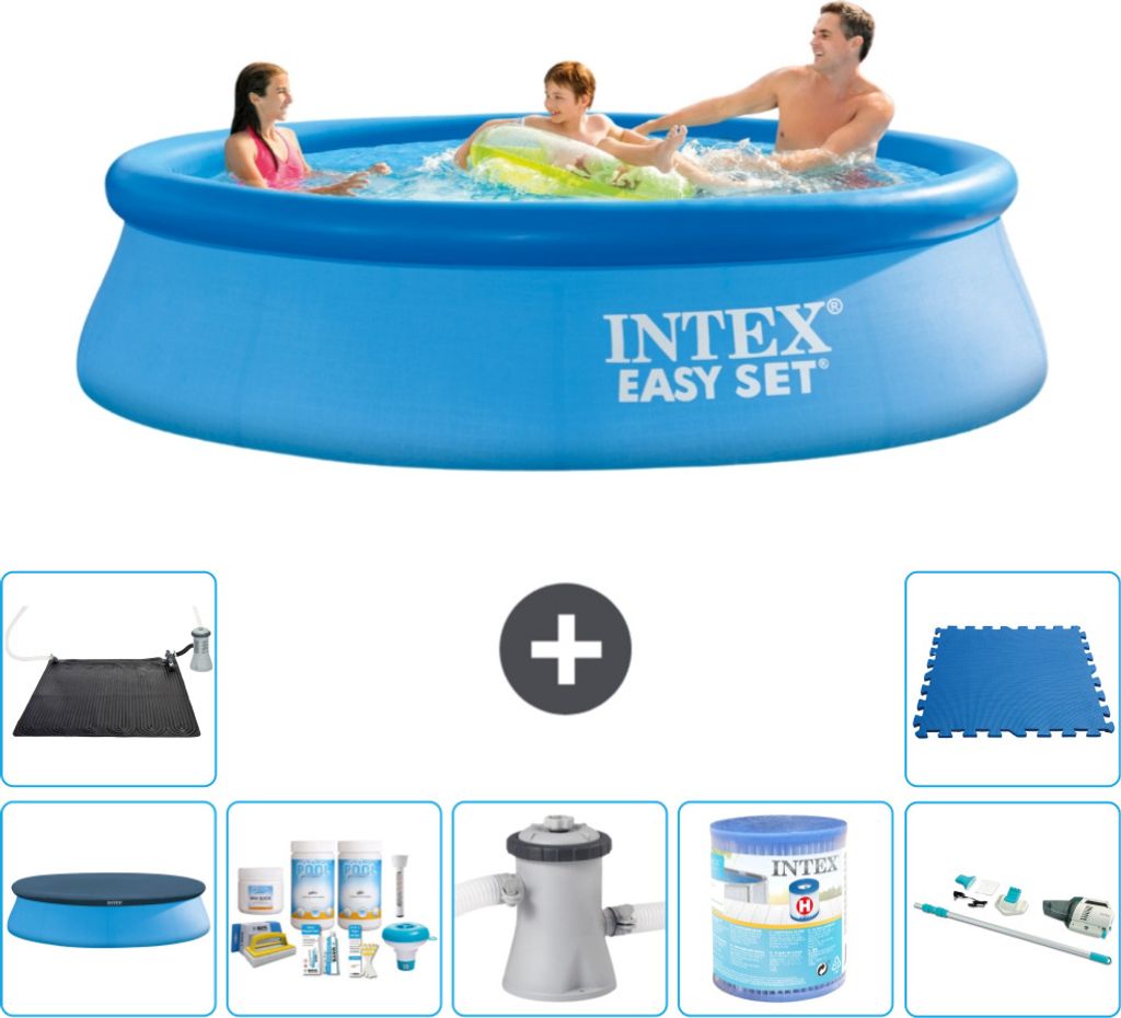 Intex runder aufblasbarer Easy Set-Pool – 305 x 76 cm – Blau – im Lieferumfang enthalten Abdeckung - Wartungspaket - Filterpumpe für Schwimm...