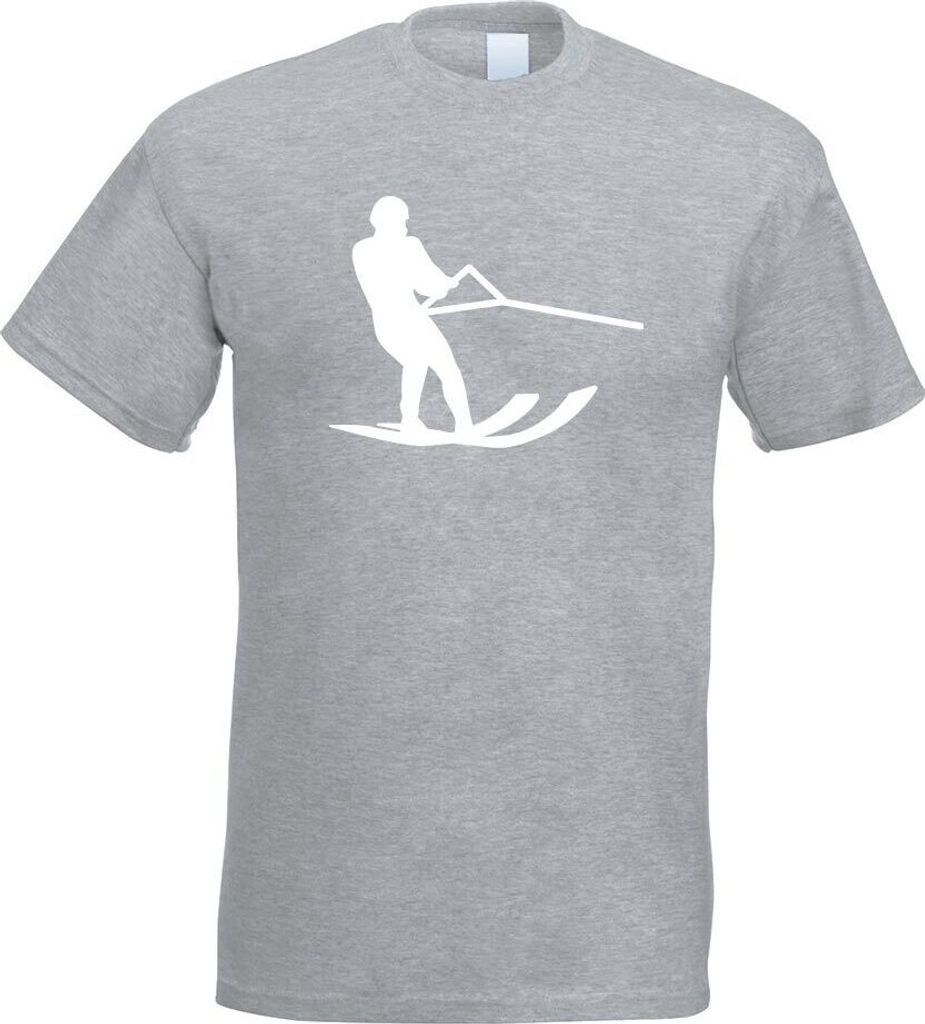 Kiwistar - T-Shirt - Graumeliert - Wasserski Sportler Figur Motiv Bedruckt Funshirt Design Print - mit Motiv Bedruckt - Funshirt Design - Sport - F...