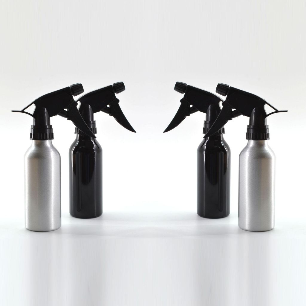 4er Set 200 ml Alu Sprühflasche Silber & Schwarz Zerstäuber Produktbild 