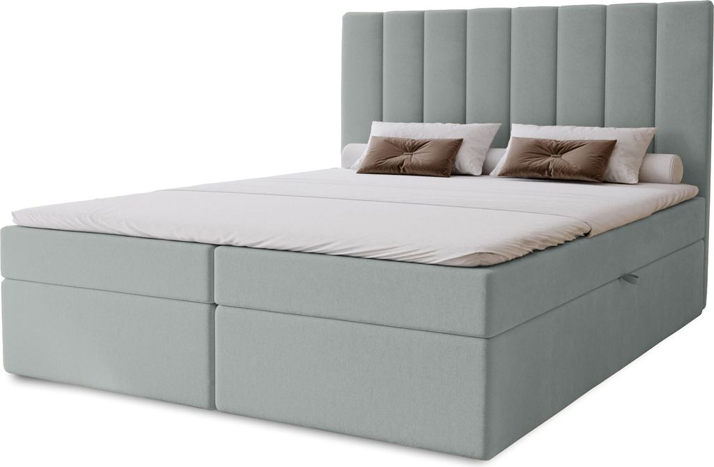 Boxspringbett Nero mit 2 Bettkästen, 120x200, Farbe: Grau, Velourstoff, Doppelbett mit Bonell-Matratze