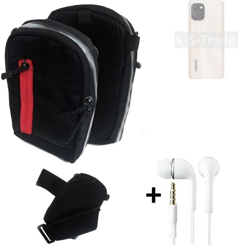 K-S-Trade Outdoor Gürteltasche Holster Umhängetasche + Kopfhörer kompatibel mit UMIDIGI Power 7S schwarz Handy Tasche Case travelbag Schutzhülle