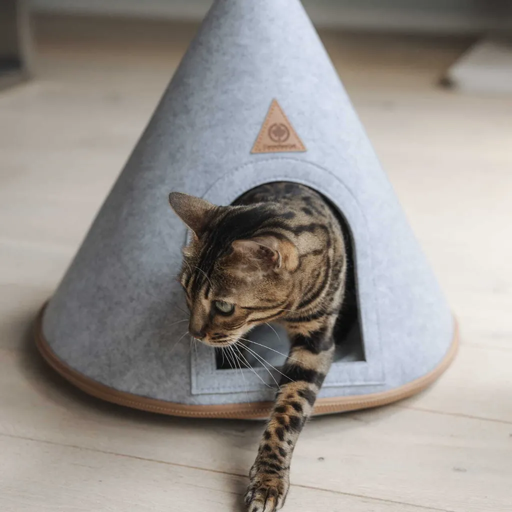 Cuccia Grotta Gatto Tipi Feltro | Grigio Chiaro Lavabile con Cuscino - 10
