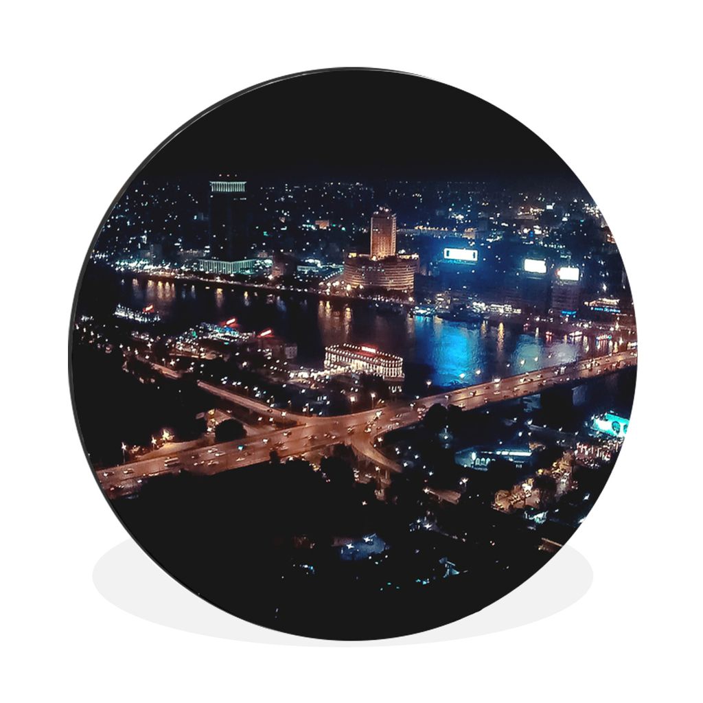 MuchoWow Aluminium Wandkreis Nacht über Kairo - Ägypten Ø 90 cm Wanddeko Modern Wohnzimmer - Mauerkreis - Wandbilder - Runde Bild - Bild aus A...