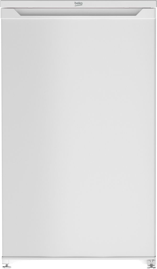 A full front view of a white Beko refrigerator.