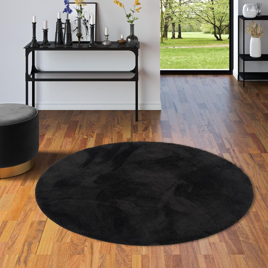 Luxus Super Soft Hochflor Teppich Silky Schwarz Rund, Produktbild 