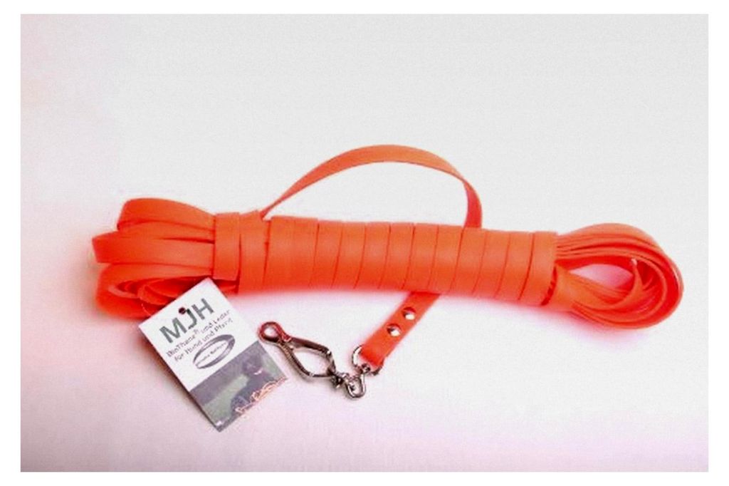 Abwischbare Schweißleine 9mm breit neonorange 10m lang für Hunde bis ca. 12kg