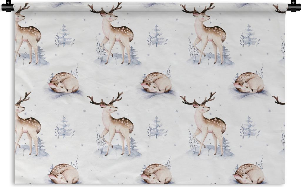 MuchoWow Wandteppich Wandbehang Winter - Schnee - Hirsche 90x60 cm Tapisserie Dekoration Wandtuch - Wandskulpturen - Bildteppich