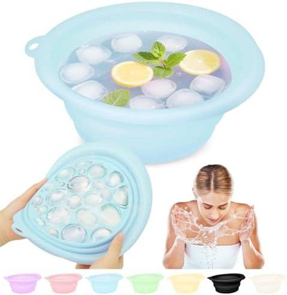 2 Face Ice Bath Bowl, Faltbares Eiswürfel für Gesicht, Silikon Schüssel für Gesicht Eisbad, Facial Ice Bath Washbasin Eingebaute Eiswürfelscha...