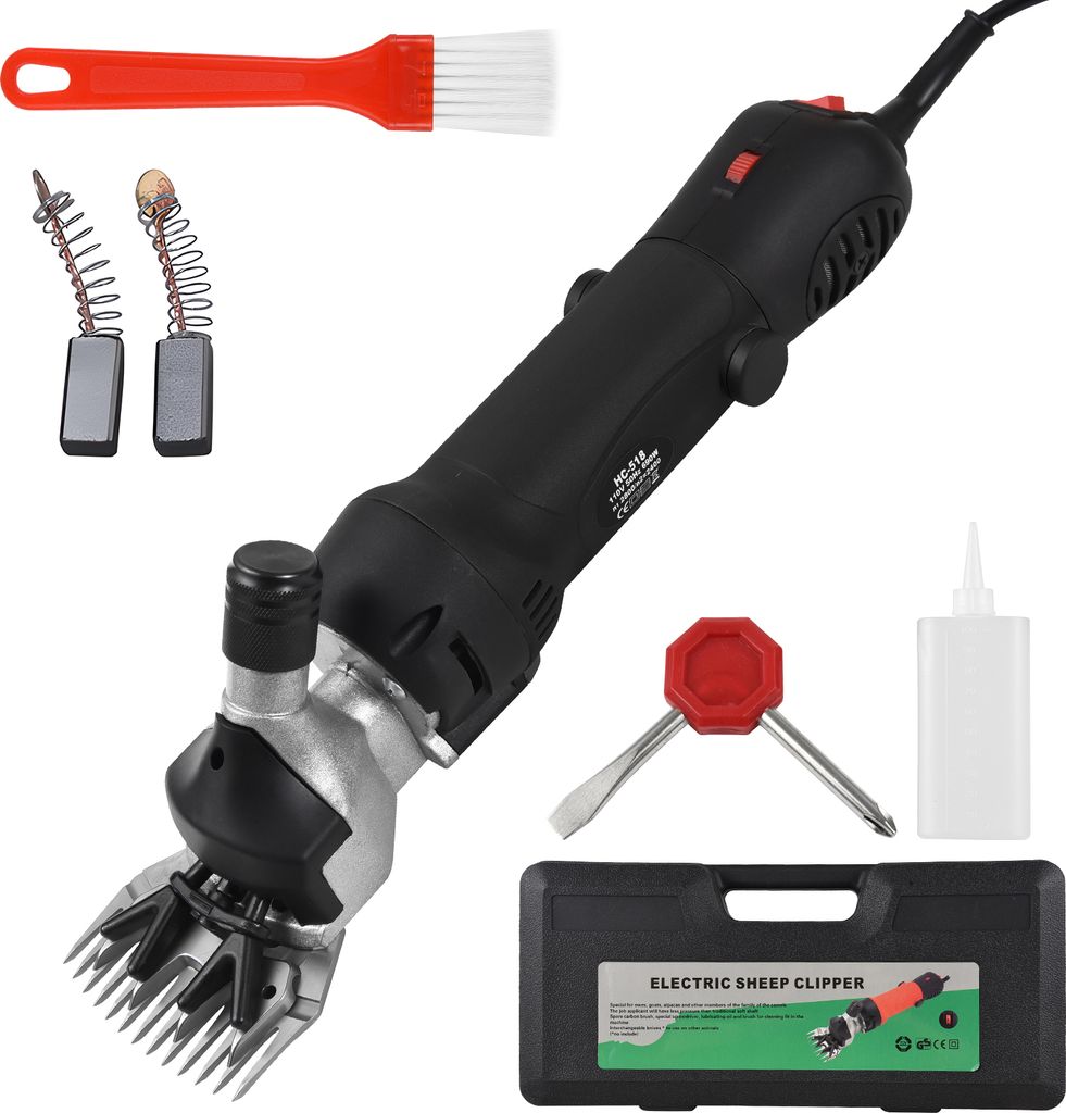 Schafschere, elektrische Schermaschine, 690 W, professionelle Schafschermaschine fuer Nutztiere, 6-stufiger Druckverstellung, Fellpflegeset zum Sch...