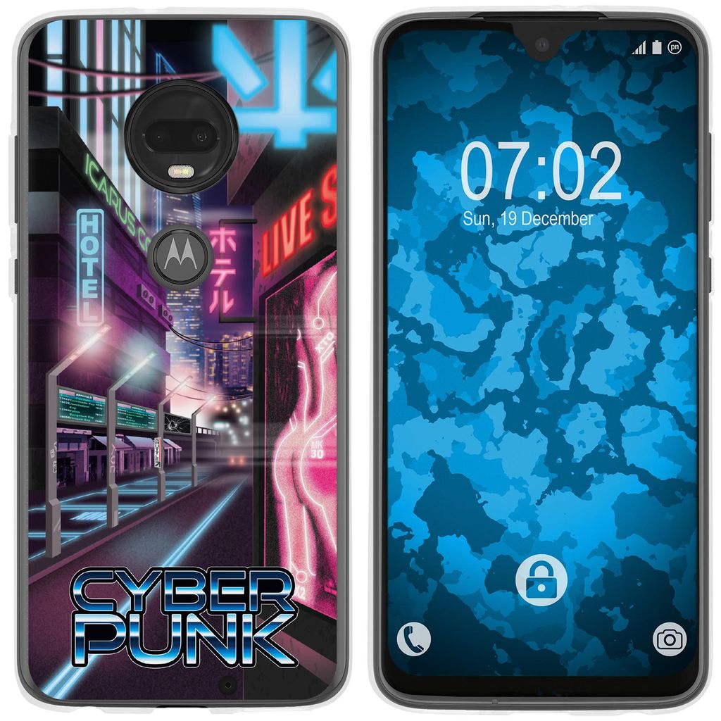 PhoneNatic Case kompatibel mit Motorola Moto G7 Plus Silikon-Hülle Retro Wave Cyberpunk.01 M4