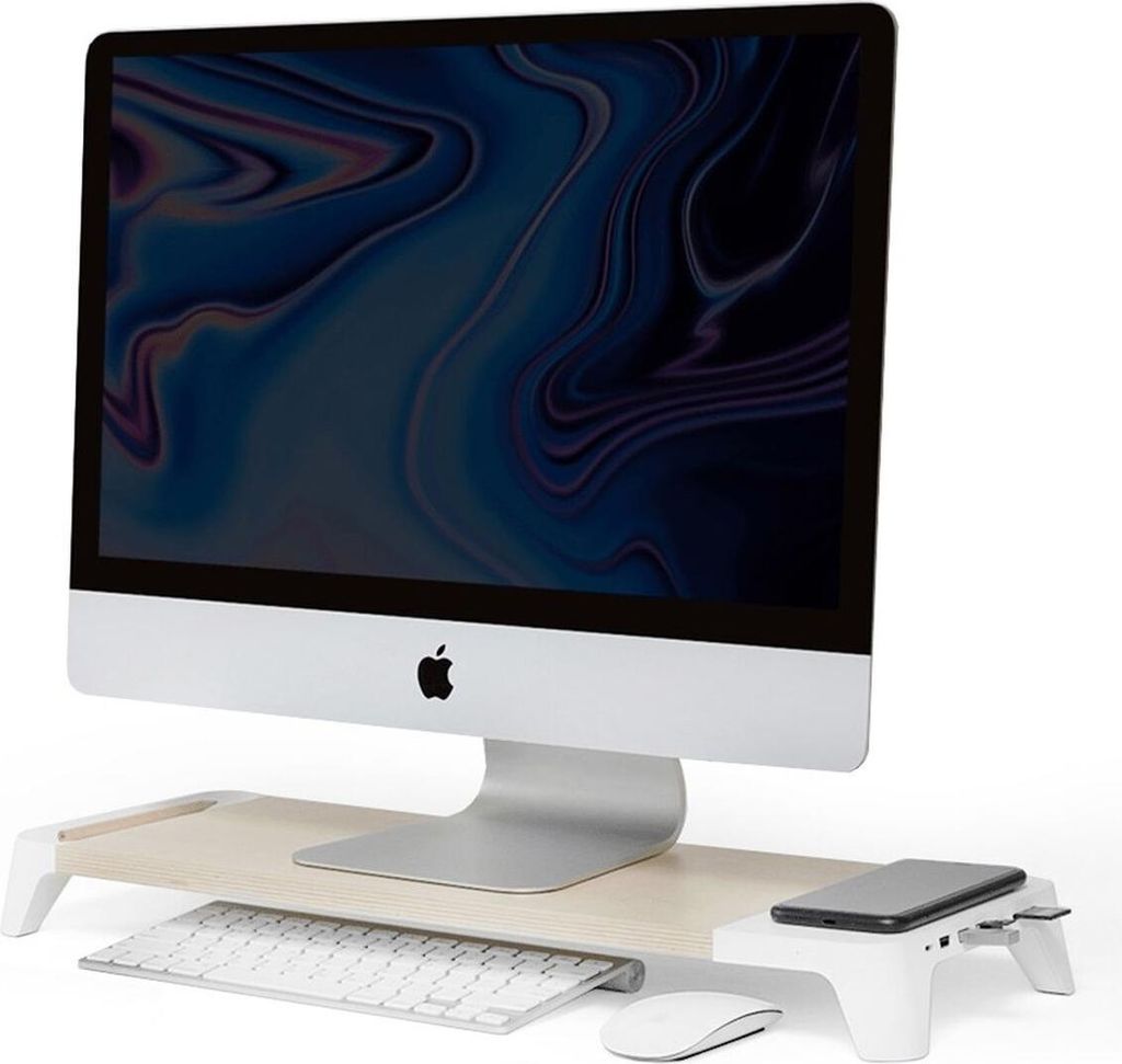 POUT EYES 8 3-in-1-Monitorständer aus Holz (Hub mit schneller kabelloser Ladestation