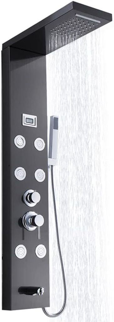 7 Funktion | Duschpaneel mit Armatur | 6 Massagedüsen + Regendusche + Wasserfall + Temperaturanzeige Duschsäule Duschsystem Duschset Edelstahl Du...