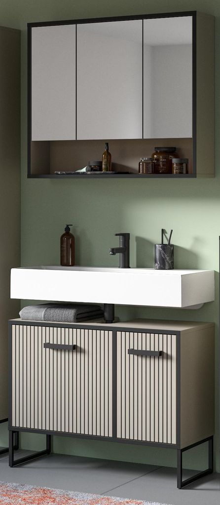 Badmöbel Set 2-teilig "Scana" in sand und schwarz Badkombination 80 x 192 cm, Soft-Close
