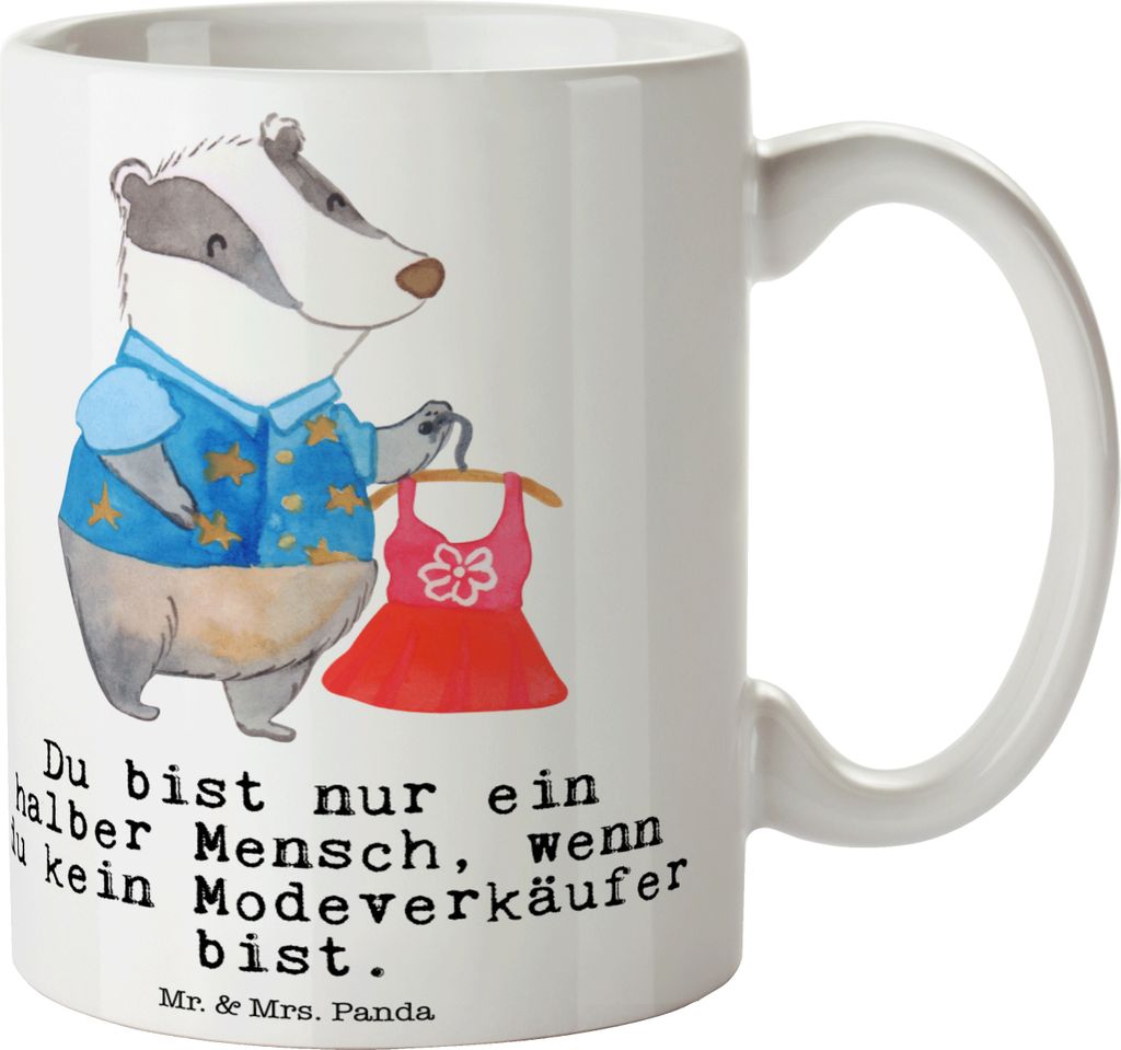 Mr. & Mrs. Panda Teetasse Modeverkäufer Herz - Weiß - Geschenk, Fashion Store, Lustig, Verkäufer, Kaffeetasse, Pott, Spruch, Keramikbecher, Tass...