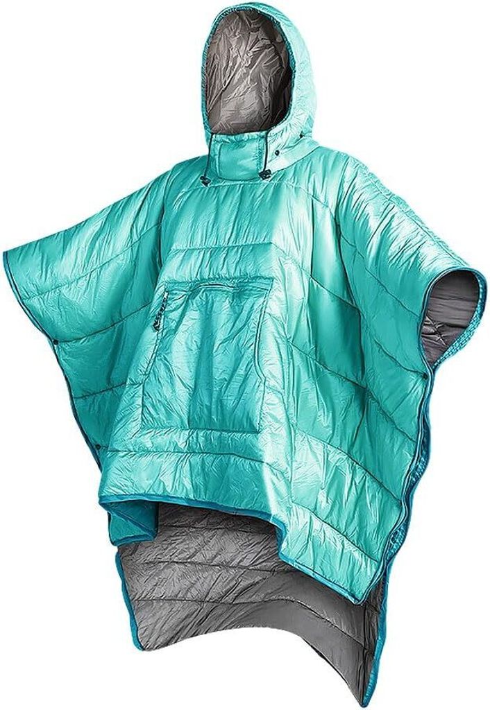 2-in-1-Winter-Poncho-Mantel Mit Großer Fronttasche Und Winddichter Mütze, 200cm Outdoor-Camping-Schlafsack, Tragbare Kapuzendecke(Grün)