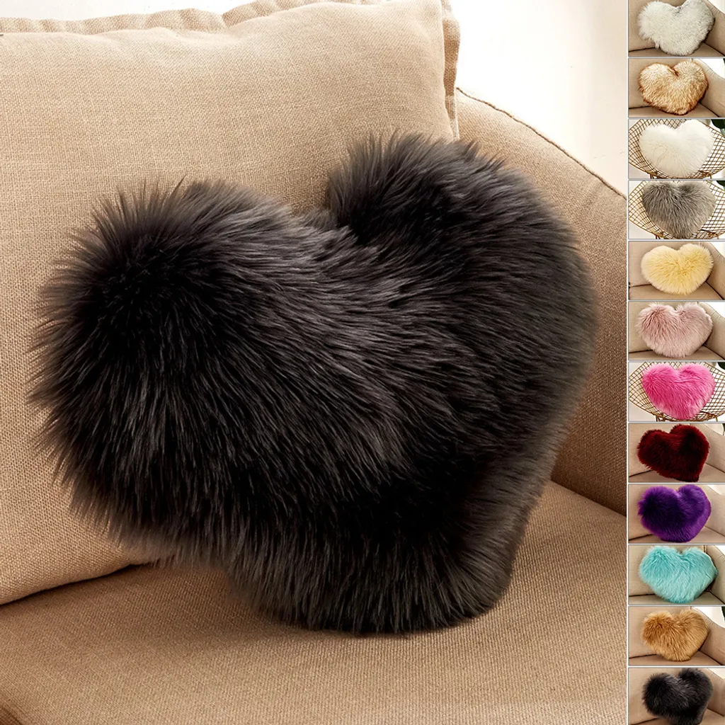 Cuscino a Cuore 40x50cm Peluche Grigio Scuro - Soffice Arredo Divano