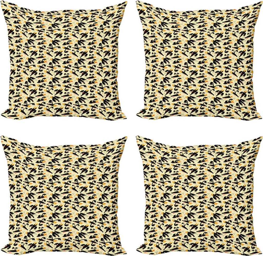 ABAKUHAUS Gelber Vogel Kissenbezug Set (4 Stück), Lustige Childish Kronen, Moderner Doppelseitiger Digitaldruck, 60 cm x 60 cm, Creme Koksgraue