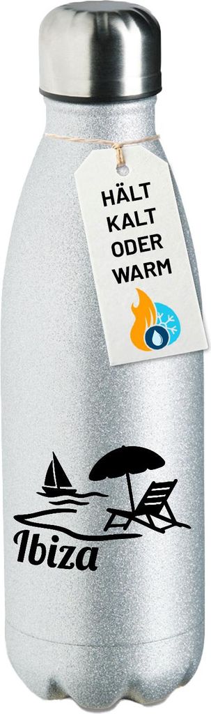 Huuraa Trinkflasche Ibiza Spanien 500ml Silver Edelstahl Wasserflasche Trinkflasche Geschenkidee