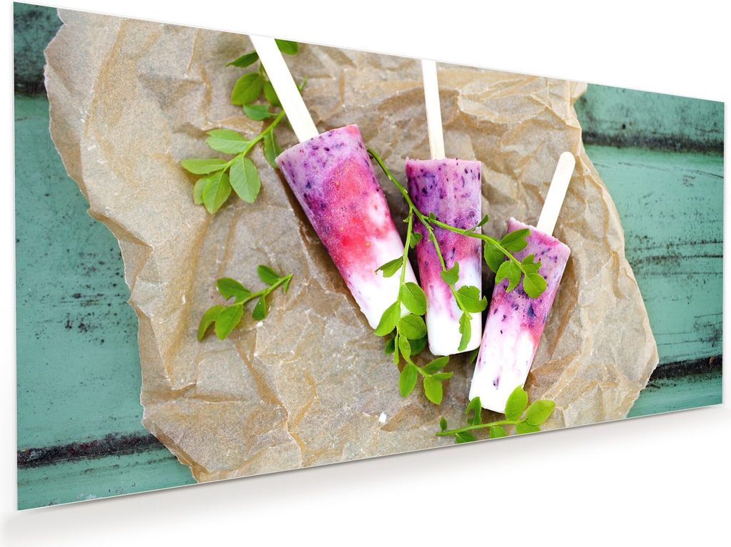 Glasbild Wandbild Eis am Stiel auf Holztisch 60x30cm in XXL für Wohnzimmer, Schlafzimmer, Badezimmer, Flur