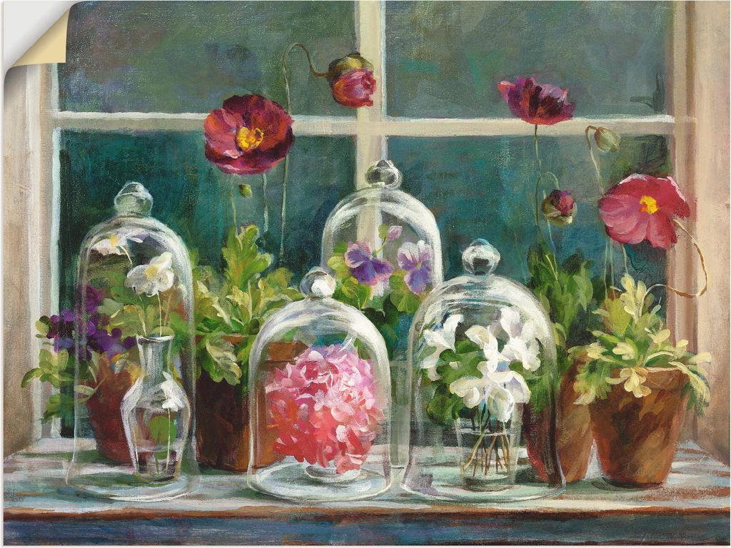 ARTland Wandbild, selbstklebend Lila Mohnsammlung am Fenster Größe: 60x45 cm