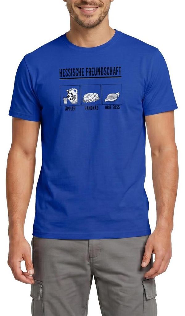 Spreadshirt Hessische Freundschaft Bembel Handkäs Grie Soß Männer T-Shirt, 3XL, Dunkelblau
