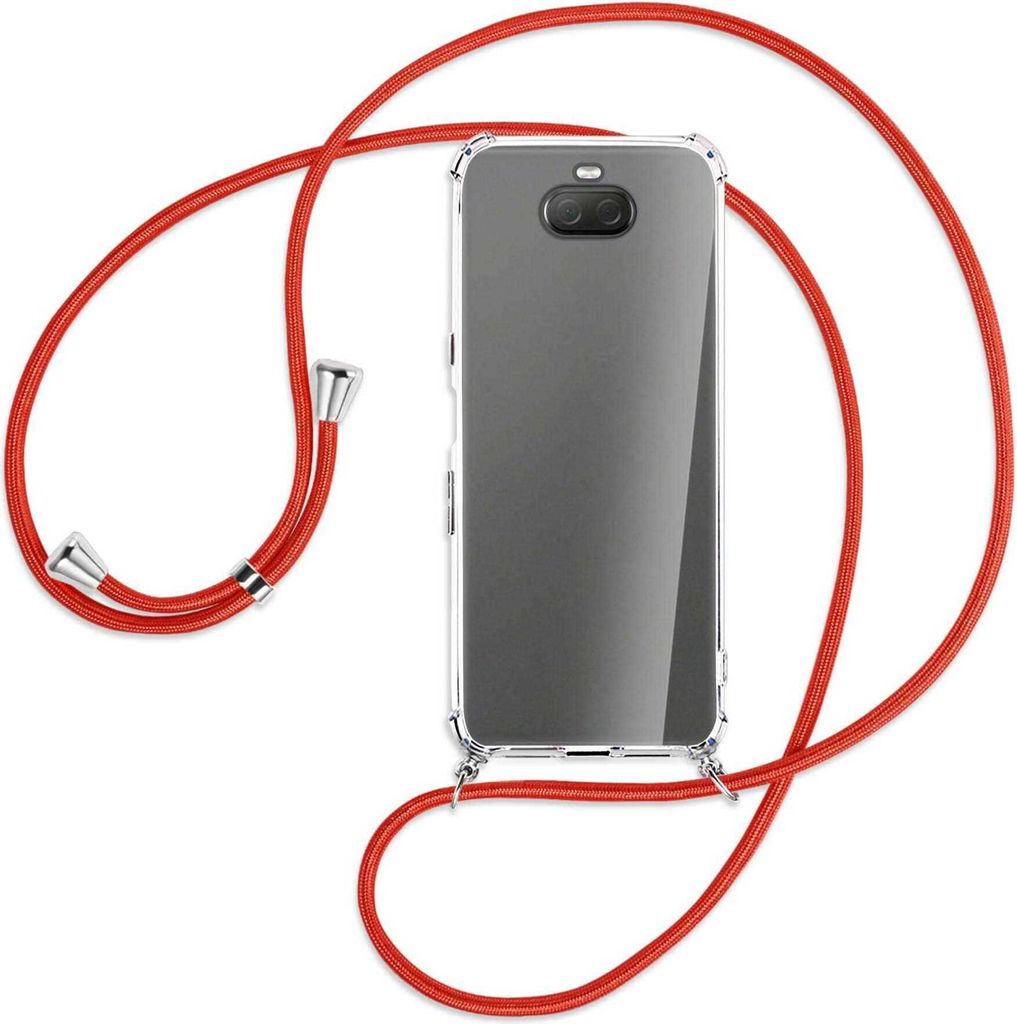 Handykette Backcover-Schutzhülle mit Band (Metall silberfarben) für Sony Xperia 10 Plus - rot