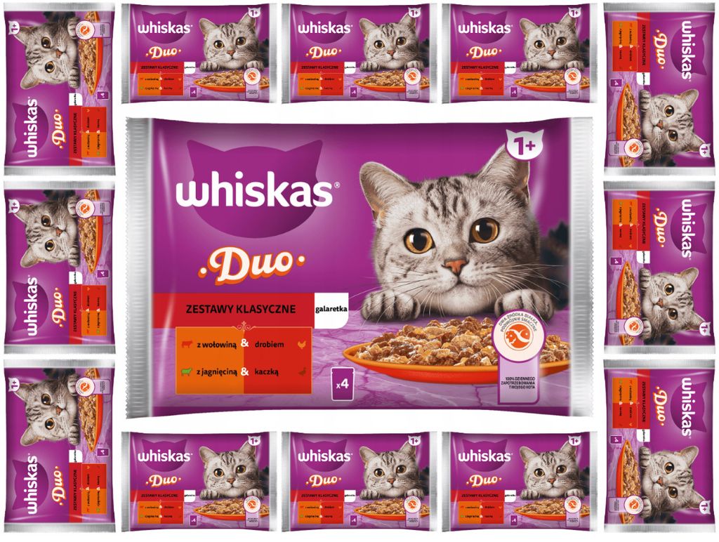 Whiskas Duo Mix Lecker, 1+ Jahre, Nassfutter für Katzen, 13 Packungen mit je 4 Beuteln zu je 85 g (52 Beutel insgesamt)