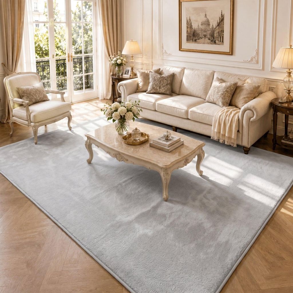 VOUNOT Weicher Kurzflor Teppich Wohnzimmer mit AntirutschmatteV 200x300 cm Grau