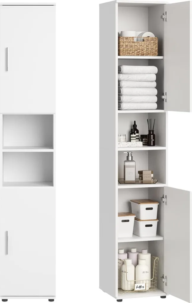 Colonne de salle de bain haute avec 6 niches de rangement coloris blanc